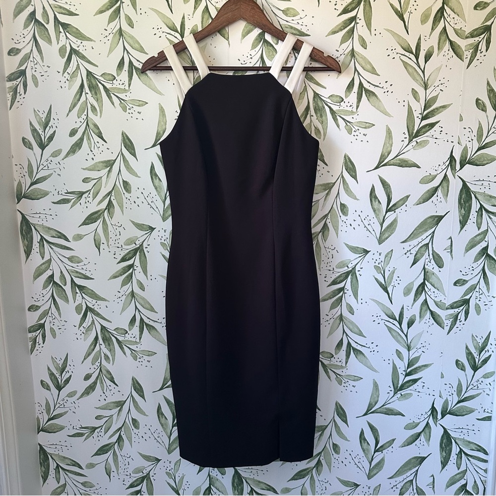 Lauren Ralph Lauren Black Midi Sheath Dress with White Double Straps. Size 4
